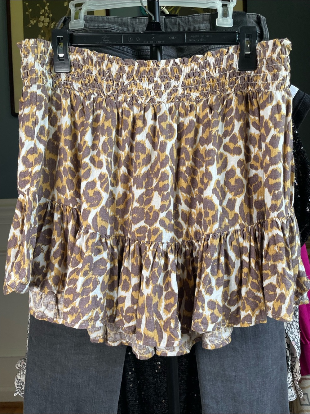 Aerie Leopard Tiered Mini Skirt in Brown & Cream Size XL